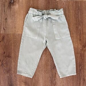 Zara Kids Light Weight Silky Paper Bag Waist Pants in Sage Size: 18-24 months